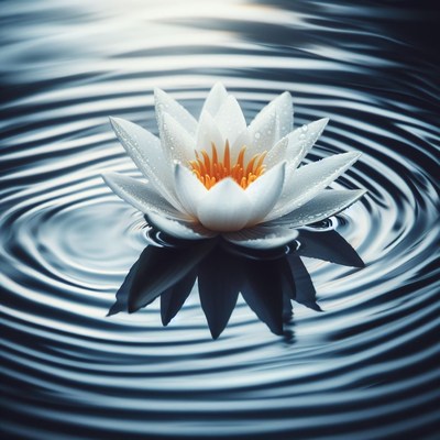 White water lily on rippling water