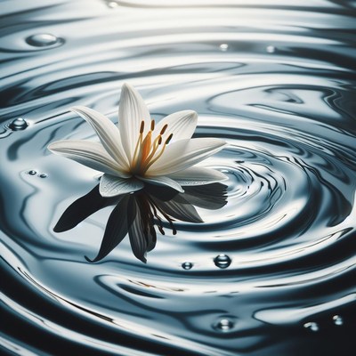 White flower floating in ripples