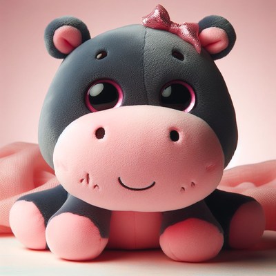 Pink and grey plush hippopotamus toy