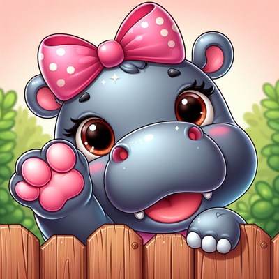 Cute hippo waving from fence