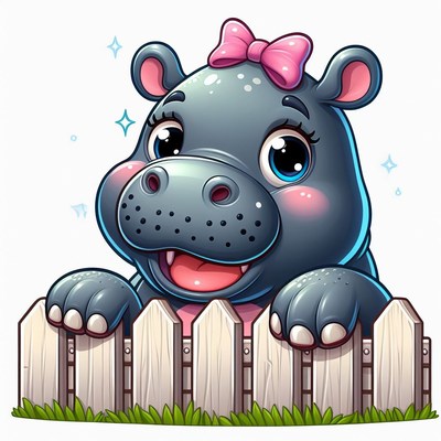Baby hippo peeking over fence