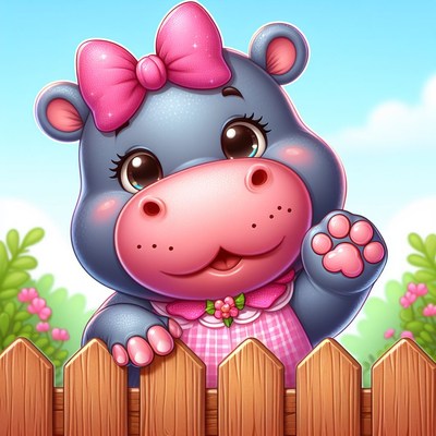 Cute hippo waving at fence