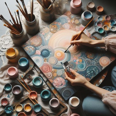 Artist painting abstract circles