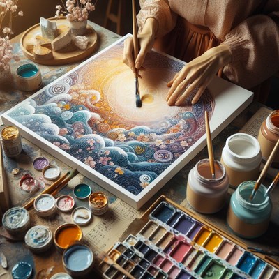 Artist painting abstract artwork