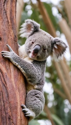 Koala climbing tree in australia