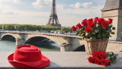 Red hat and roses in paris