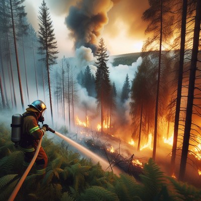 Firefighter battles forest fire