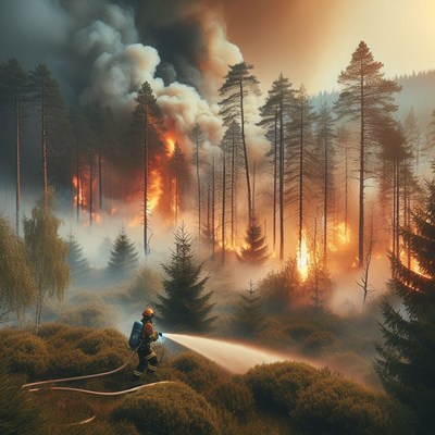 Firefighter battling forest fire