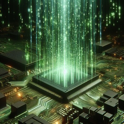 Digital data flowing through processor