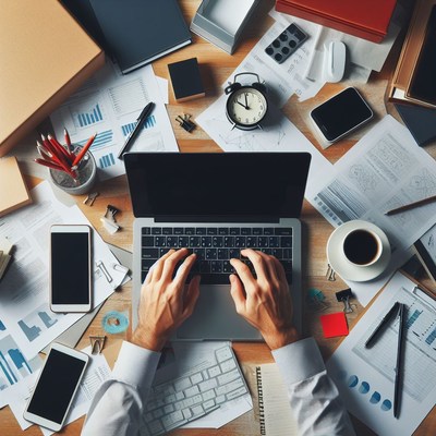 Businessperson working on laptop at desk