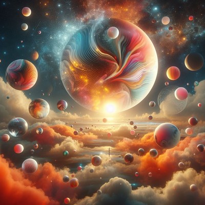 Surreal landscape with floating planets