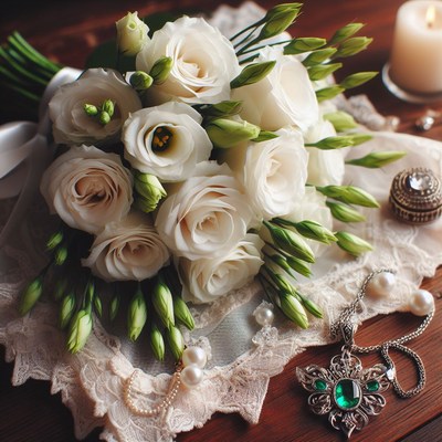 White rose bouquet on lace