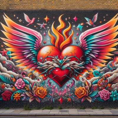 Winged heart mural in london