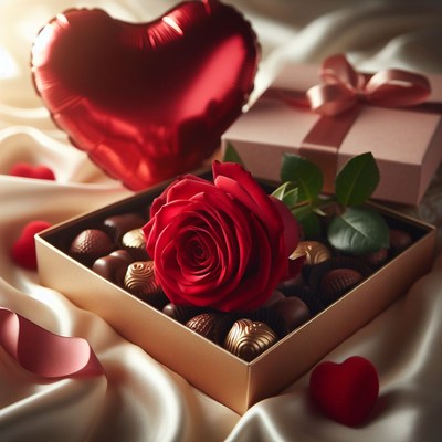 Romantic gift box with rose and chocolates