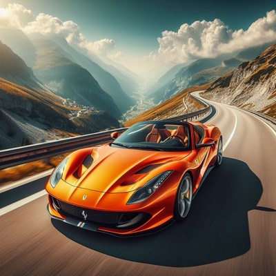 Orange sports car on mountain road