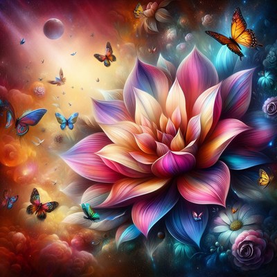 Colorful flower and butterflies