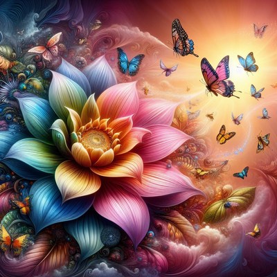 Colorful flower and butterflies