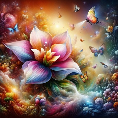 Colorful flower and butterflies