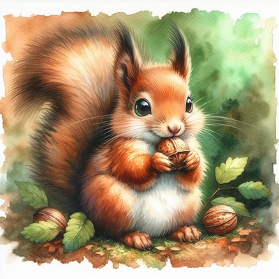 Squirrel eating nut in forest