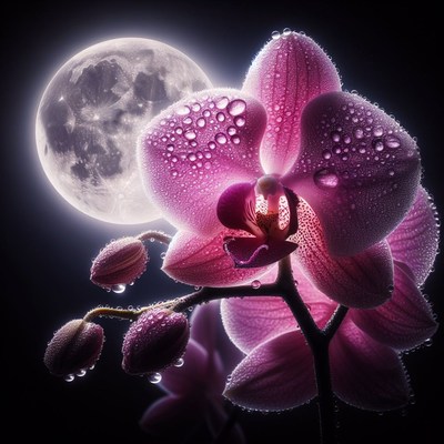 Orchid bloom under moonlight