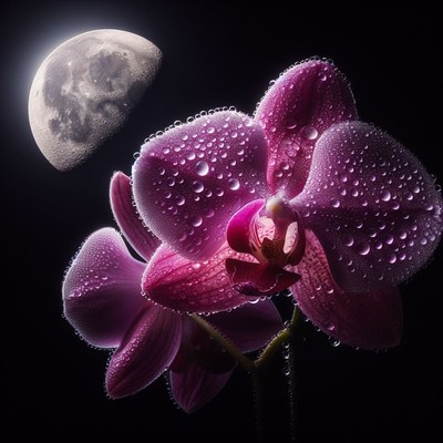 Orchid bloom under moonlight
