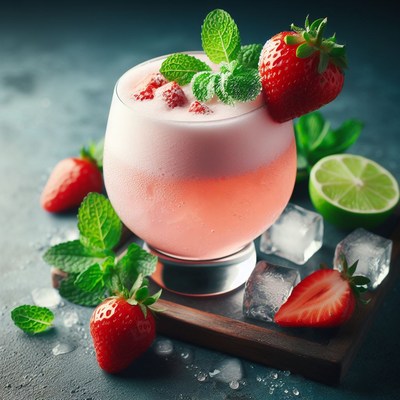 Strawberry mint cocktail with ice