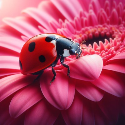Ladybug on pink flower