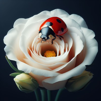 Ladybug on white rose