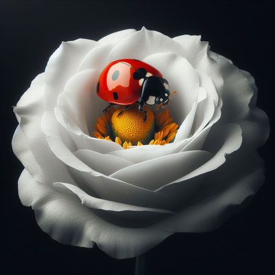 Ladybug on white rose