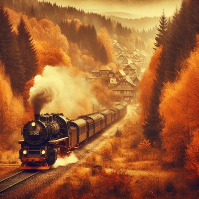 Train through autumn forest
