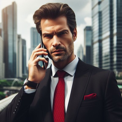Businessman talking on phone in city