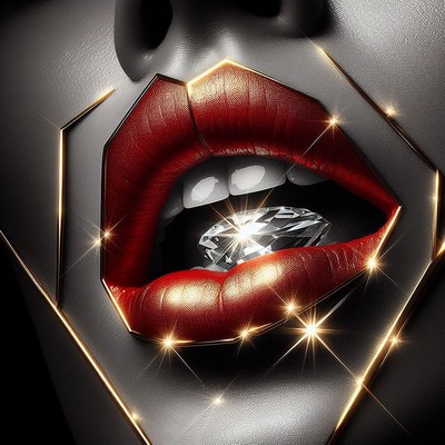 Red lips holding diamond