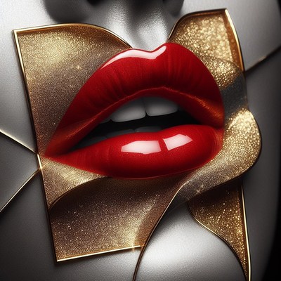 Red lips and gold glitter