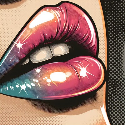 Glossy lips pop art illustration