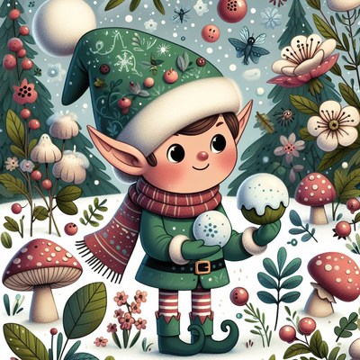 Elf holding snowballs in winter wonderland