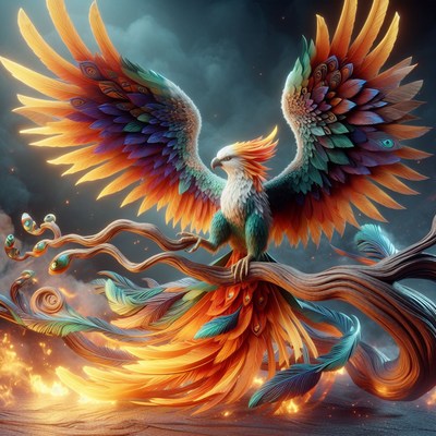 Phoenix bird perched on branch