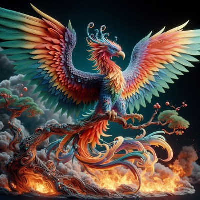 Phoenix bird rising from flames