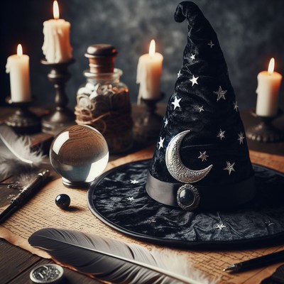Wizard's hat and magic supplies