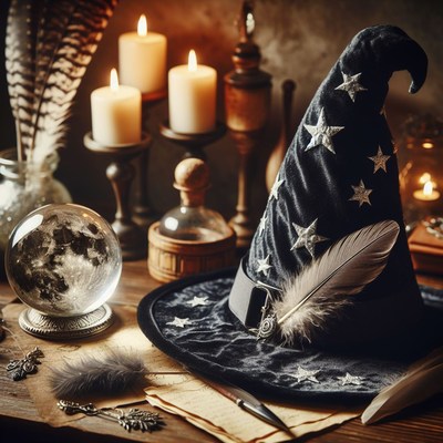 Wizard's hat and crystal ball