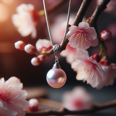 Pearl pendant on cherry blossom branch