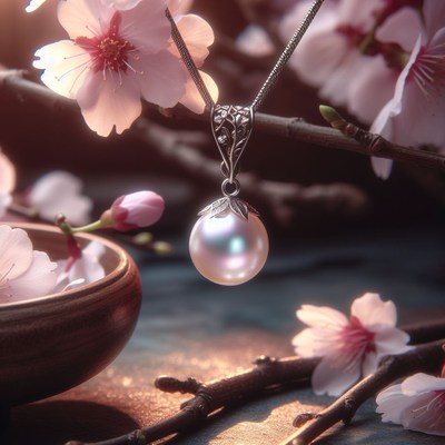 Pearl necklace with cherry blossoms