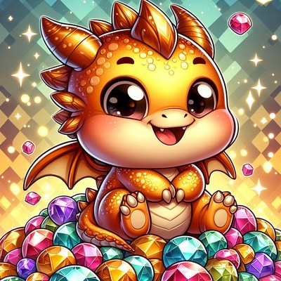 Cute dragon sitting on gems