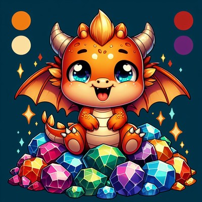Cute dragon sitting on gems