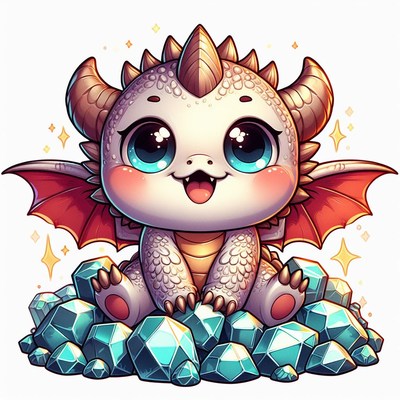 Cute dragon sitting on gems