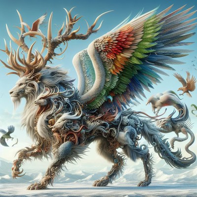 Fantasy creature with antlers and wings