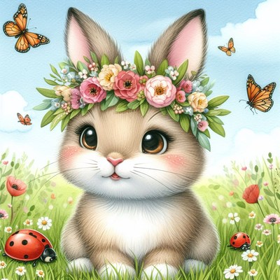 Cute bunny with flower crown