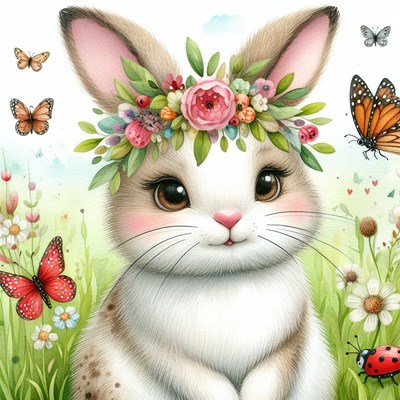 Cute bunny with flower crown
