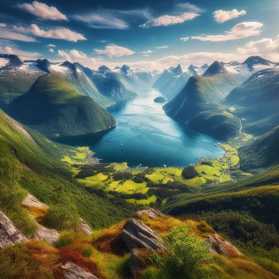 Mountain view of geirangerfjord, norway