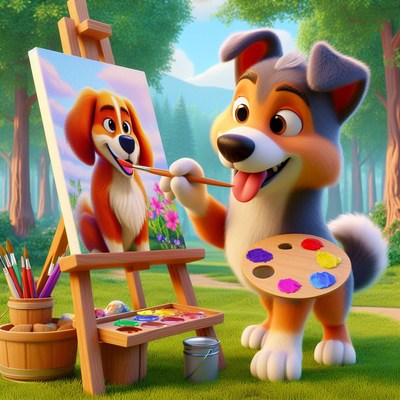 Dog painting portrait outdoors