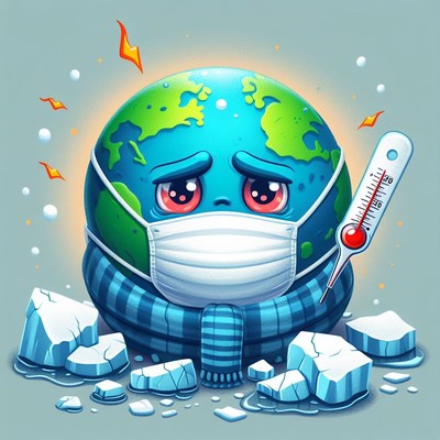 Earth with mask and thermometer